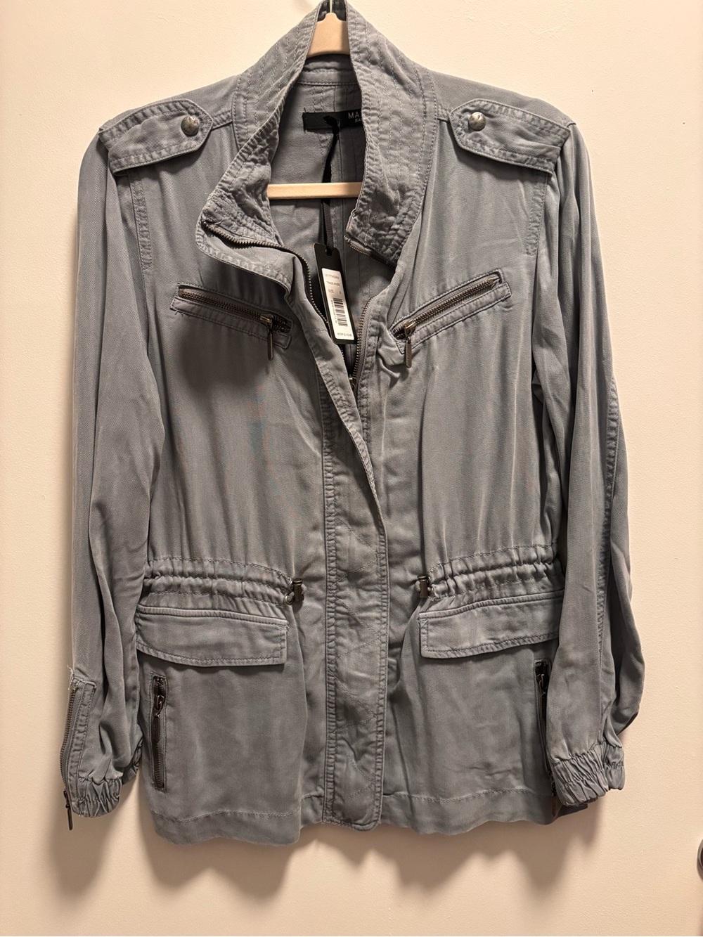 Max Jeans Light Gray Utility Jacket with Zip Pockets